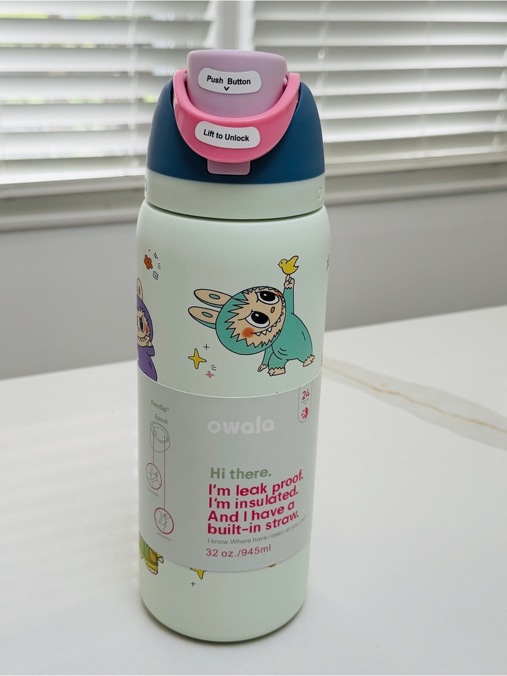 Owala 32 oz freesip labubu Insulated Water Bottle exclusive collection